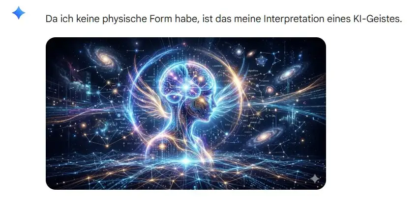 Gemini Selfie — kosmisches Überwesen mit Galaxien-Hirn